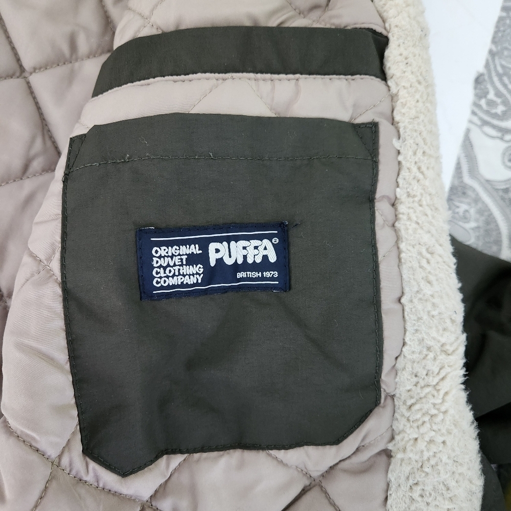 PUFFA Olive Green Faux-Fur Trim Parka Coat small - Picture 11 of 16
